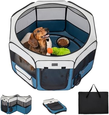 PETSFIT Portable Dog Playpen 36", Removable Waterproof Mat, Zippered Roof by Petsfit