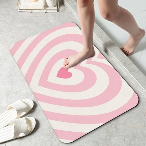 Pink Love Heart Bathroom Rug 29.5"x17", Super Absorbent Fast Drying Bath Mat by Unknown