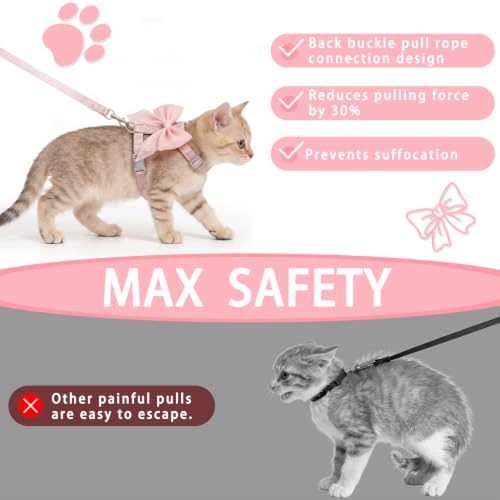 Tensho Pink Bow Cat Harness and Leash Set, Escape Proof - Image 6