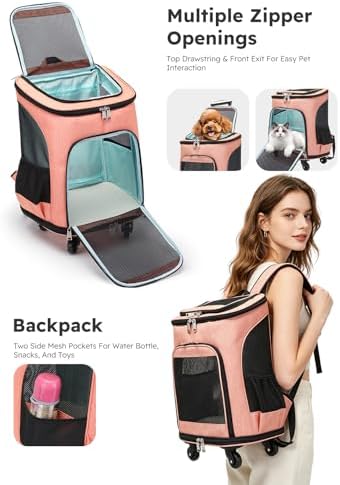 PETCUTE Wheeled Pet Carrier Backpack, Pet Travel Carrier - Image 4