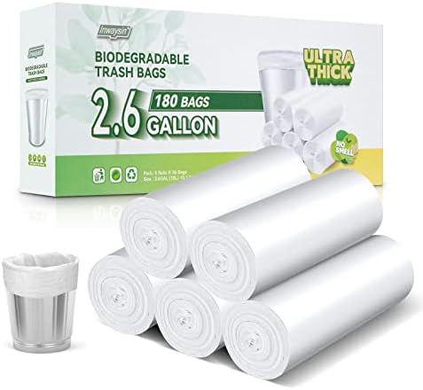 Inwaysin Biodegradable 2.6 Gallon Trash Bags, Scented Free, Translucent by Inwaysin