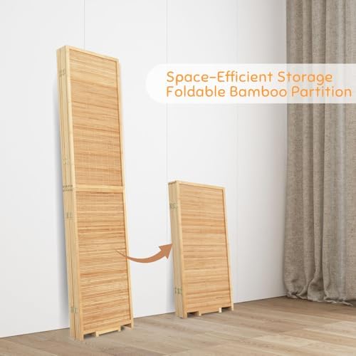 Bamboo Mesh Woven Room Divider 5.6FT, 6 Panel Folding Privacy Screen - Image 4