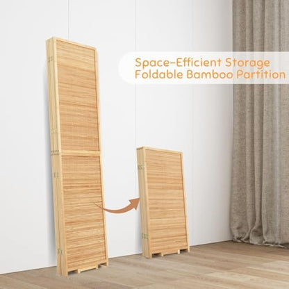 Bamboo Mesh Woven Room Divider 5.6FT, 6 Panel Folding Privacy Screen - Image 4