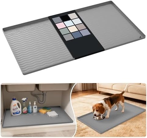URMONA Waterproof Silicone Under Sink Mat, 34 x 19 in, Flexible Shelf Liner by URMONA