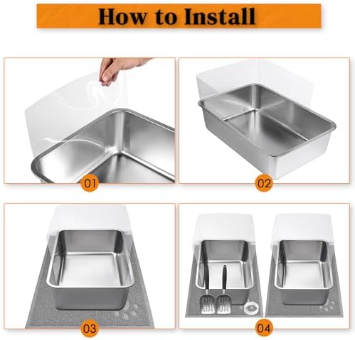 2 PCS Stainless Steel Cat Litter Box, Extra Large Metal Litter Box - Image 5