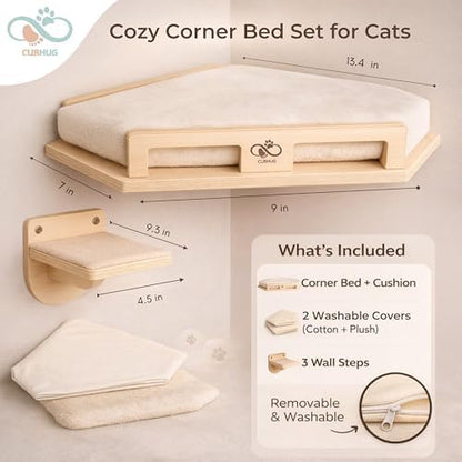 Cat Wall Shelves, Solid Wood Corner Bed, 3 Steps - Image 3