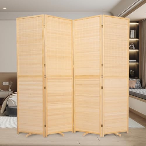Bamboo Mesh Woven Room Divider 5.6FT, 4 Panel Folding Wall Divider by JVVMNJLK