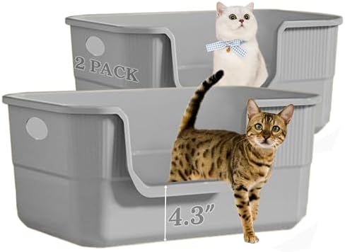 2 Pack Low Entry Litter Box for Kittens & Senior Cats, High Sided Litter Boxes by TehoaoWomensClothes