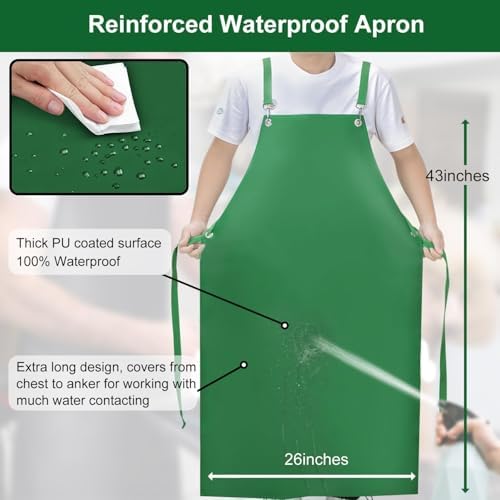 SHEOMERN Waterproof Rubber Apron, Lab Work, Dog Grooming Green - Image 2
