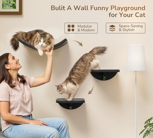 Grey Sisal-Padded Cat Wall Steps, Floating Wooden Cat Perch and Climbing Step - Image 4
