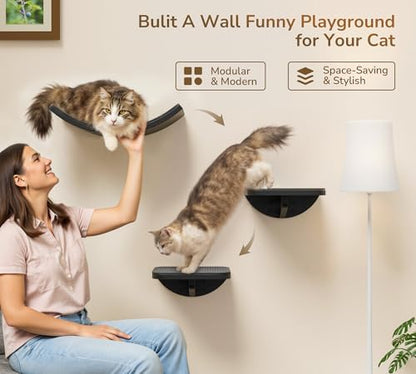 Grey Sisal-Padded Cat Wall Steps, Floating Wooden Cat Perch and Climbing Step - Image 4