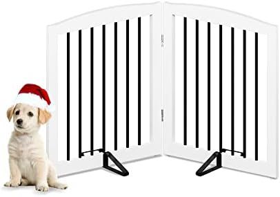 PUPETPO Freestanding Pet Gate for Dogs, Foldable Wooden Dog Gate for House by PUPETPO