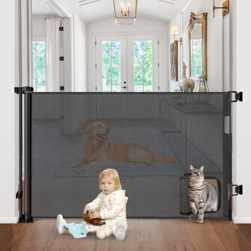 Retractable Baby Gates with Cat Door 80" Wide Retractable Dog Gate with Pet by SpecializinginBabySafetyProducts