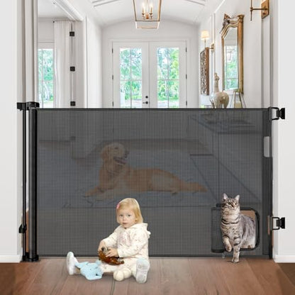 Retractable Baby Gates with Cat Door 80" Wide Retractable Dog Gate with Pet by SpecializinginBabySafetyProducts