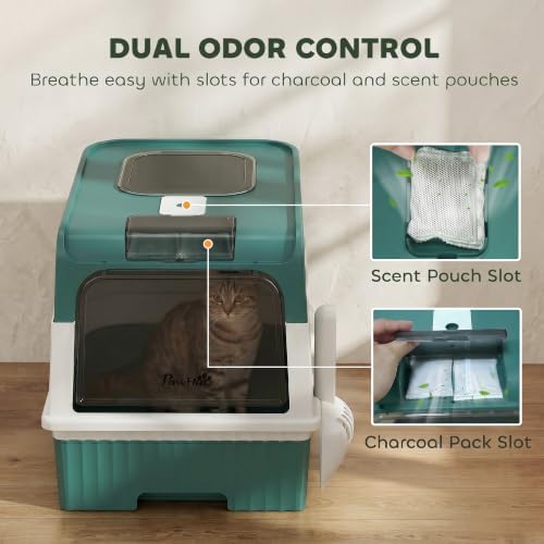 PawHut Cat Litter Box with Lid, Pull-Out Drawer Tray - Image 5