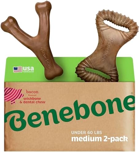 Benebone 2-pack Wishbone/Dental Durable Dog Chew Toys, Real Bacon by Benebone
