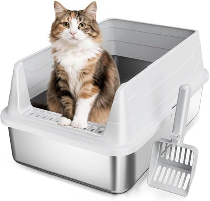 Stainless Steel Cat Litter Box, Odor Free Easy Clean Metal Litter Box by KISENG