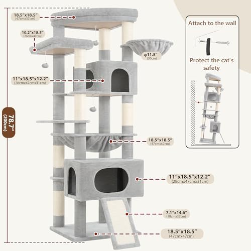 Gitelsnour Cat Tree, 78.7'' Cat Tower, 2 Big Condos - Image 7
