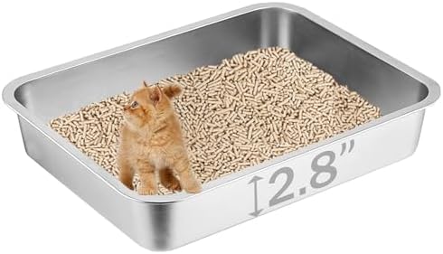 Stainless Steel Cat Litter Box, 17.7"×13.8"×2.8" Metal Litter Pan, Small Litter by Unknown