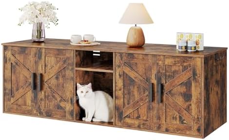 HOOBRO Double Litter Box Enclosure, Hidden Litter Box Enclosure by HOOBRO