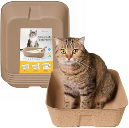 6 Pack Disposable Cat Litter Boxes, Leak-Proof Cardboard Kitty Litter Trays by KAKKUE