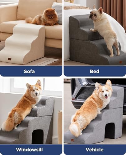 Beige Curved Dog Stairs Ramp for High Beds 22.8" H, 4-Step Dog Steps for Couch - Image 3
