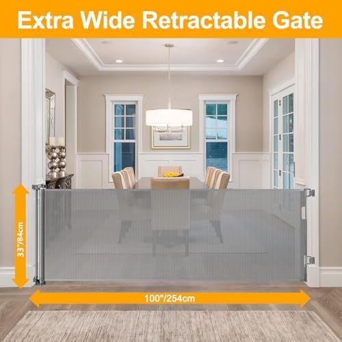 33" Tall Baby Gate for Doorway Retractable Mesh Gates for Kids or Pets - Image 2