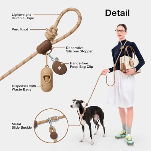 VETRESKA Hands-Free Dog Leash, 8FT Coffee Rope Leash - Image 4