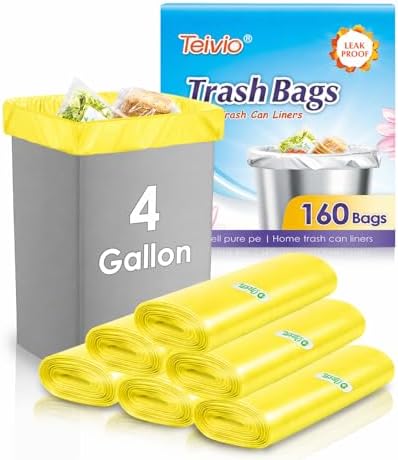Teivio Small Yellow Trash Bags 4 Gallon 160 Count Kitchen Garbage Bags by Teivio