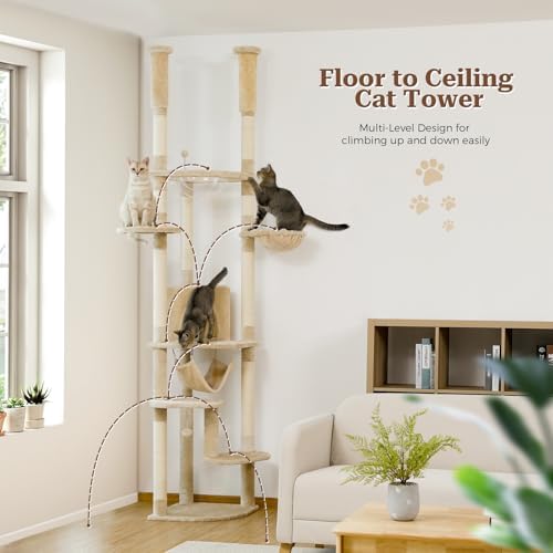 PETEPELA Floor to Ceiling Cat Tree, 92.9-101.6" Tall Cat Tower - Image 5