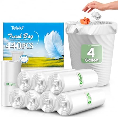 Teivio Small Clear Trash Bags 4 Gallon 440 Count Unscented Garbage Bags by Teivio