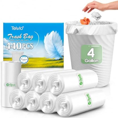 Teivio Small Clear Trash Bags 4 Gallon 440 Count Unscented Garbage Bags by Teivio