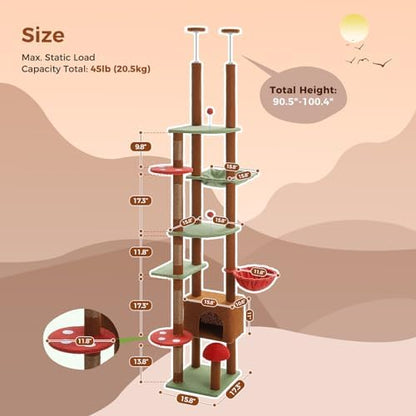 PEQULTI Floor to Ceiling Cat Tree, Height Adjustable 90.5-100.4'' - Image 3