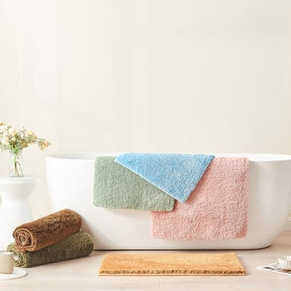 CozeCube Blue Shaggy Bath Mat 36"x24" Non Slip Washable Rug - Image 7