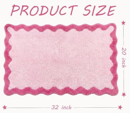 Cute Magenta‌ Pink Scalloped Bathroom Mat, Fun Plush Luxury Microfiber Bath Rug - Image 3