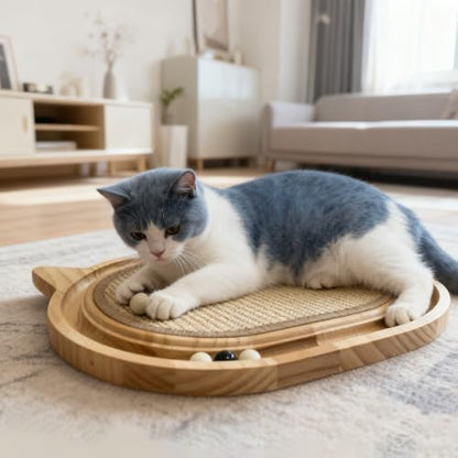 Cat Scratcher with Ball Track, Wooden Sisal Cat Scratching Pad - Image 5
