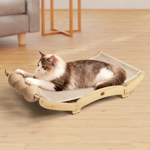 3 in 1 Sisal Cat Scratcher Bed, Solid Pine Cat Scratcher by Casremee