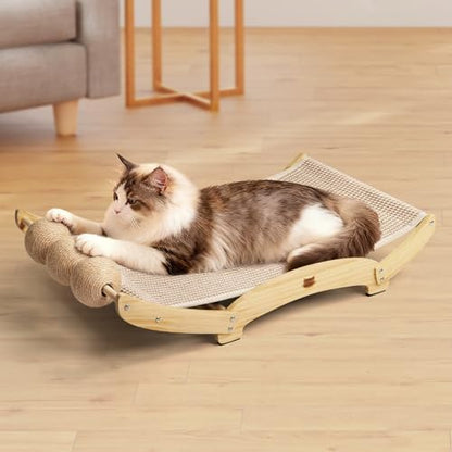 3 in 1 Sisal Cat Scratcher Bed, Solid Pine Cat Scratcher by Casremee