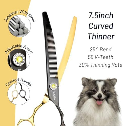 7.5in Curved Dog Grooming Scissors, 56 Teeth Thinning Shears - Image 2