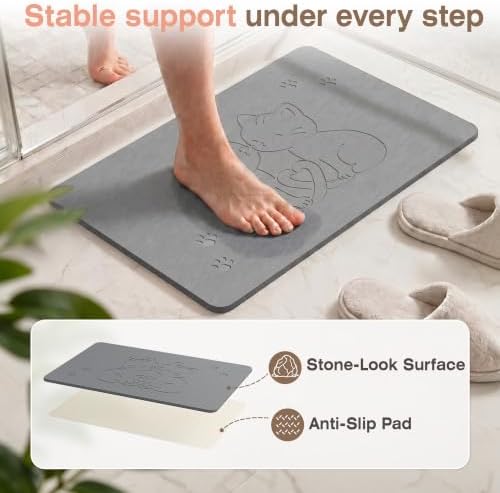 AWW Stone Bath Mat, Diatomaceous Earth, Cat Pattern - Image 3