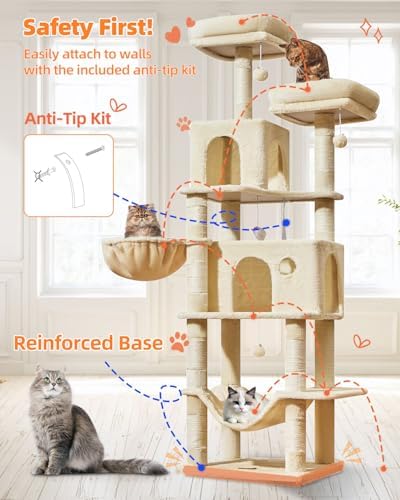 Taoqimiao Large Cat Tree, 73 in Tall Cat Tower - Image 7