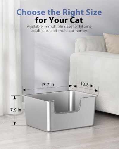 High-Sided Stainless Steel Cat Litter Box, Low Entry - Image 5