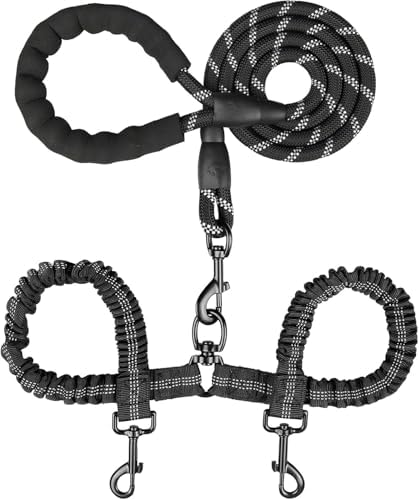 Double Dog Leash, No Tangle Dual Leash, 360° Swivel Tangle Free Bungee by MingXpets