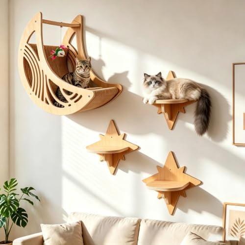 Moon & Star Cat Wall Shelves, Cat Wall Furniture, Indoor Cat Tree Set by Unknown