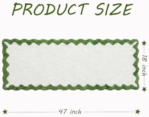 Cute Green Scalloped Bathroom Runner Rug, Fun Plush Luxury Microfiber Bath Rug - Image 3