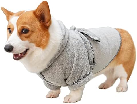 Dog Bathrobe, Microfiber Fast Drying Absorbent Hooded Bath Towel White by HDKUW