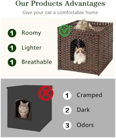 SETVSON Cat Litter Box Enclosure, Large PE Rattan Side Table - Image 6