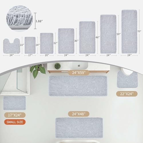 Disolla Silver Grey Bathroom Runner Rug 24x70, Plush Extra Large Bath Mat - Image 2