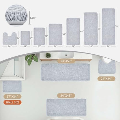 Disolla Silver Grey Bathroom Runner Rug 24x70, Plush Extra Large Bath Mat - Image 2