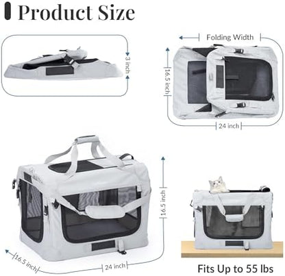 Extra Large Cat Carrier for 2 Cats, Collapsible Soft Sided Pet XL Crate for - Image 5